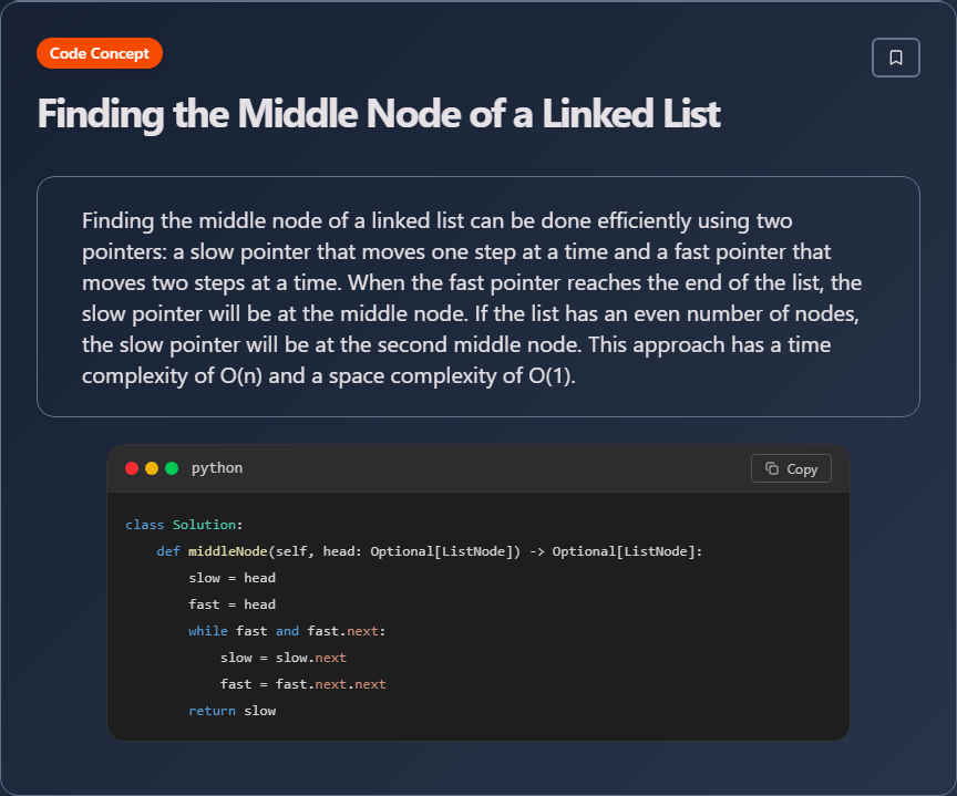 techielearns's tweet image. ✨ Finding the Middle Node of a Linked List (Data Structures And Algorithms)

#Algorithms #DataStructures #CodingInterview #ProblemSolving #100DaysOfCode #DevLife