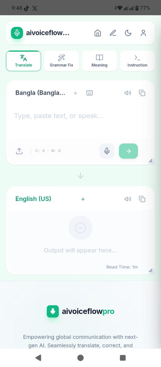 khairulcoder's tweet image. Just shared my initial review of aivoice! 🚀 Impressed by its clean interface and smooth handling of translation, grammar, and voice input. A game-changer for speeding up your writing &amp;amp; translation.

What do you think? 👇 for trial: ottbuybd.shop

#AITools