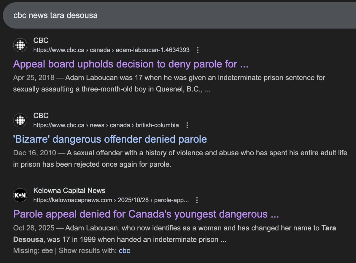 WomenAreRealCAN's tweet photo. I wonder what caused @CBCNews to stop reporting on Adam Laboucan / Tara Desousa after April 2018?
#MediaComplicity #KPSS https://t.co/DZZclQ3uw2