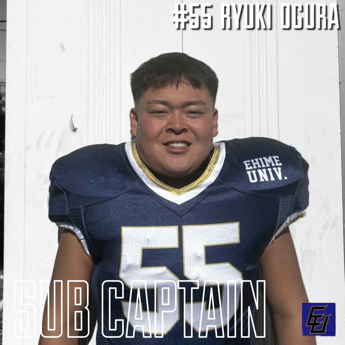 Ehime_BOM's tweet photo. こんにちは！
愛媛大学アメリカンフットボール部Bombersです🏈

幹部紹介2人目です！
本日は、副キャプテンの小倉竜騎選手です🍀 https://t.co/9KGf0Iq4f9