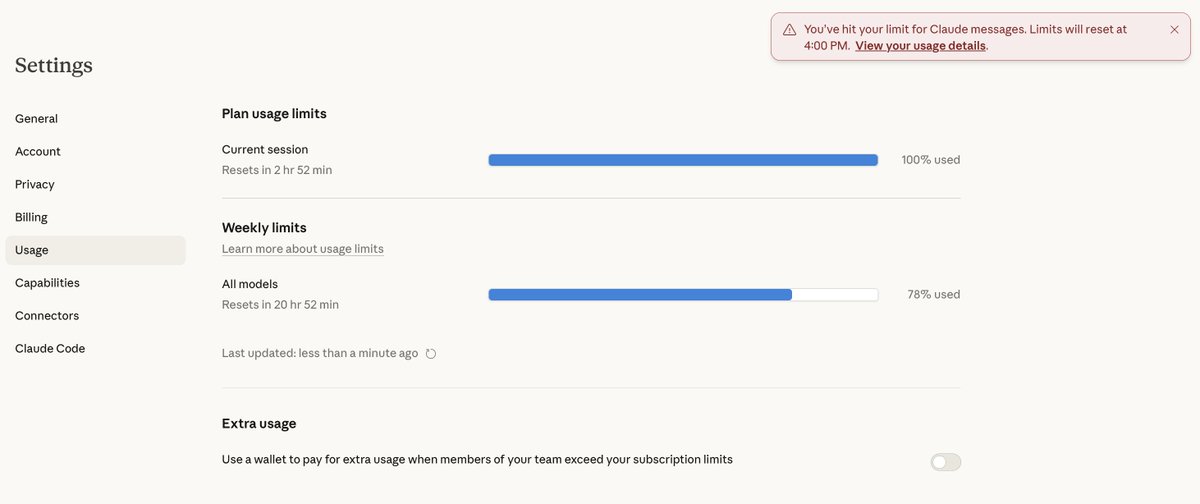 YacchiDev's tweet photo. I'm using https://t.co/8pYuamV5Ea's Pro plan and paying $20 per month but I receive this message and have to wait another three hours. I try to convince myself that it's a good thing that I can rest or do something else during this time. https://t.co/lDThMjqB6O