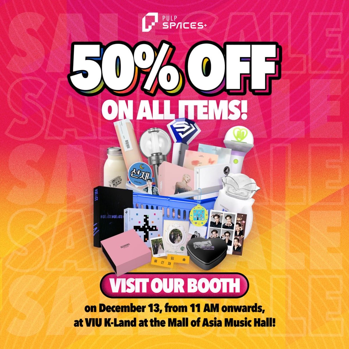 PULPSpaces's tweet image. HALF-PRICE K-POP HAUL? SAY LESS! 🔥

Catch us at VIU K-LAND this December 13, 11AM onwards at the Mall of Asia Music Hall for the ultimate shopping spree! ❤️ 

#PULPSpaces #ViuKLand2025 #KpopMerch #KDramaMerch