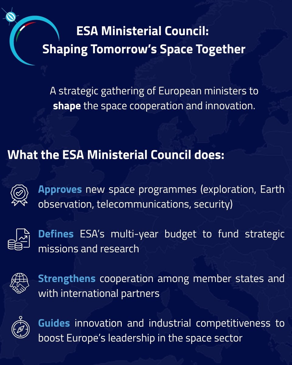 iicmelb's tweet photo. Italy looks at the stars together with Europe! At the 2025 ESA Ministerial Council member states shaped the future of Europe’s space missions  innovation, sustainability &amp; scientific progress. This year Italy chaired the Council reaffirming its commitment to cooperation in space https://t.co/L1AmNUTP8M