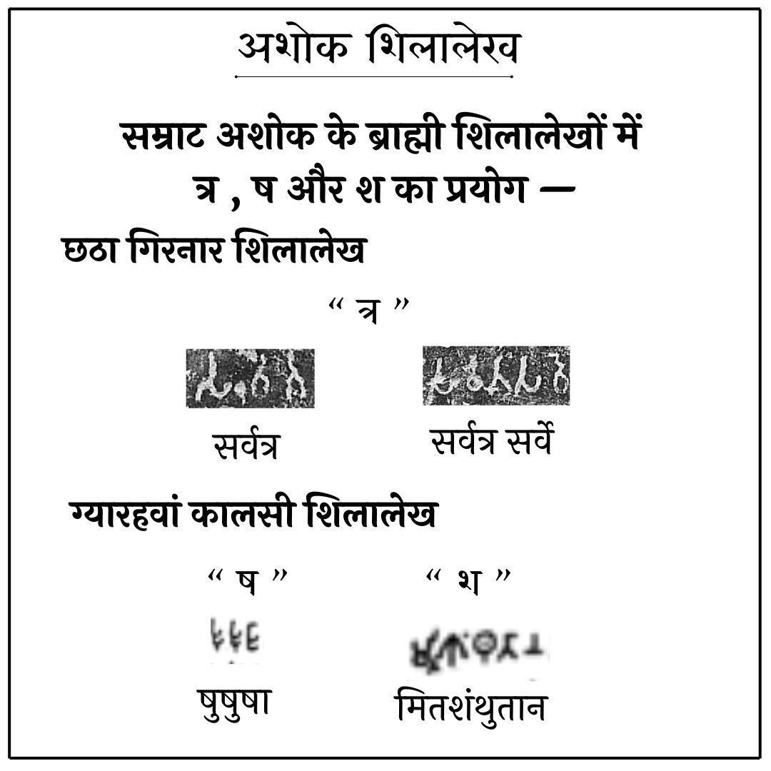 ध्यान दिजिए यह अक्षर प्राकृत या पालि में उपलब्ध नहीं है! यह संस्कृत भाषा के वर्णमाला में उपलब्ध है! कहने का तात्पर्य है संस्कृत के ह्रास से प्राकृत तथा पालि अस्तित्व में आई है इसलिए अशोक के अभिलेख में यह अच्छर आज भी मौजूद है प्राकृत एवं पालि में नहीं है।