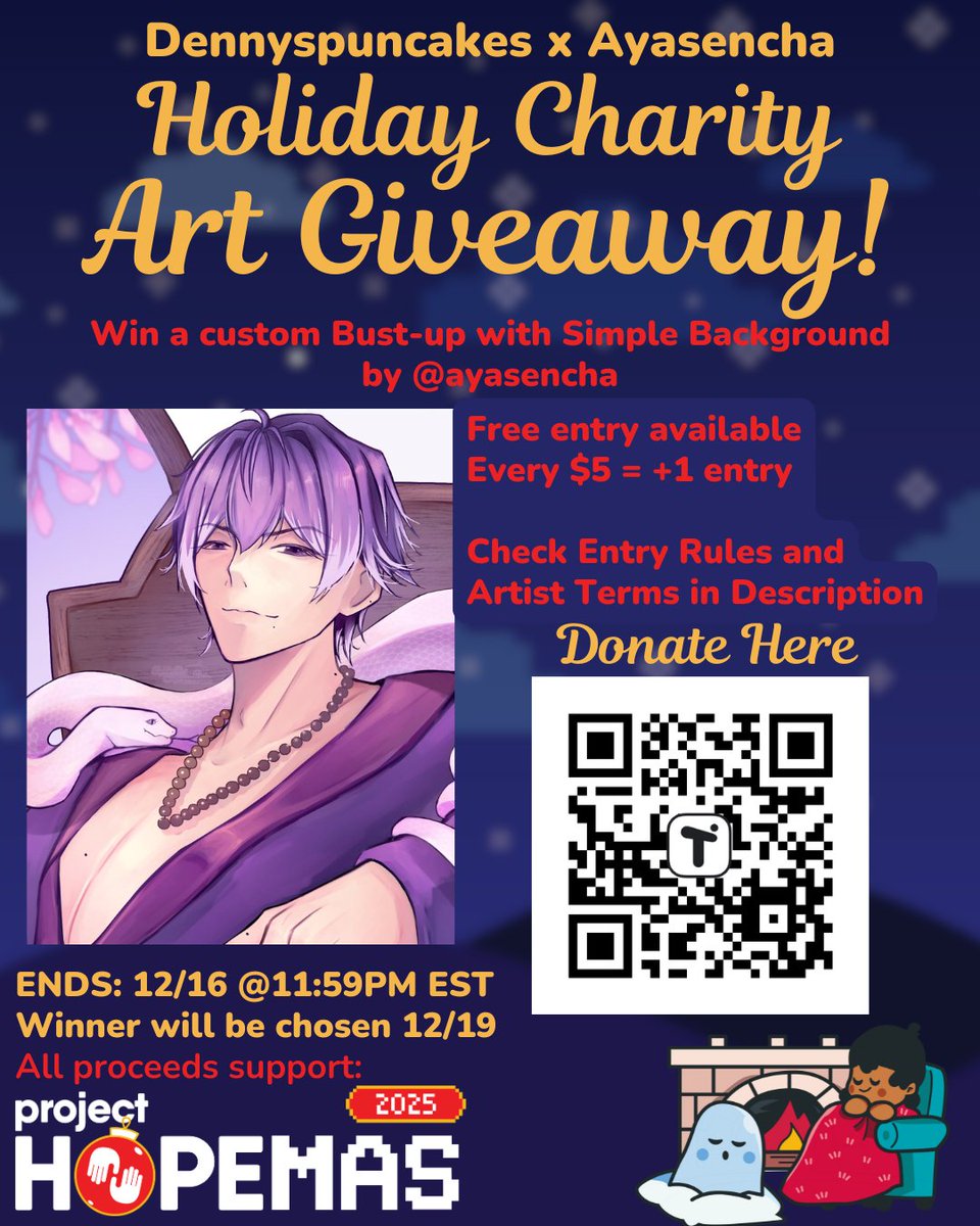 HOLIDAY CHARITY ART RAFFLE w/ <a href="/ayasencha/">aya 🫧🍵 ART CONTEST!</a> for <a href="/projecthopeorg/">Project HOPE</a>
Prize: Bust-Up w/ simple background

ENTER:
Like 
Repost = +1 entry
Donate to Charity! tilt.fyi/W8wu9Kc2YU 
(Every $5 = +1 entry)

ENDS: 12/17 11:59PM EST