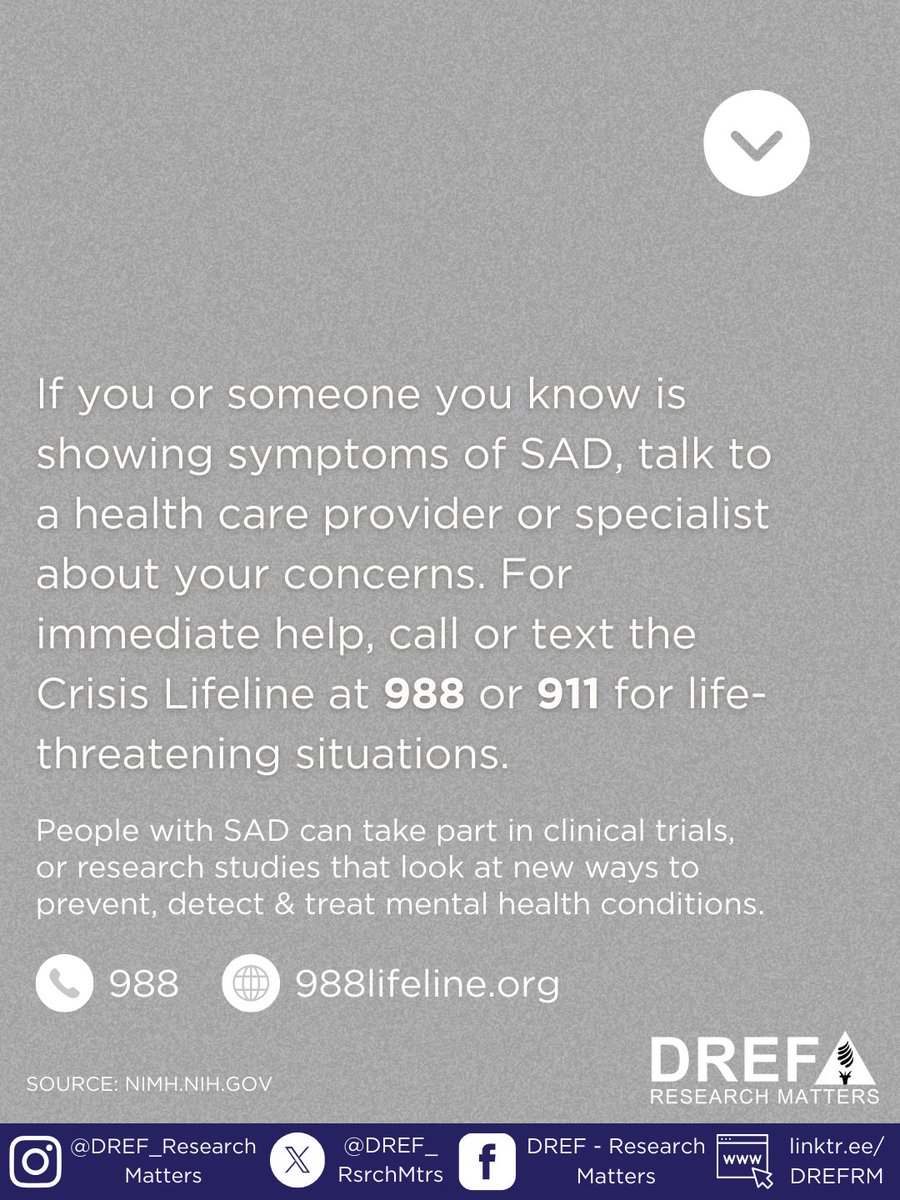 DREF_RsrchMtrs's tweet image. 🧠 #DYK ? Millions of Americans experience seasonal affective disorder (SAD) — and many don’t even realize it.

SAD is a form of depression triggered by seasonal changes 🍁❄️🌸☀️ While the holidays bring joy for some, they can be an especially tough time for others.

Symptoms…