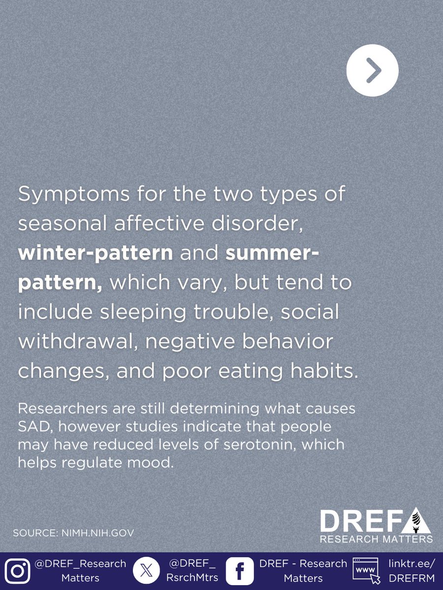 DREF_RsrchMtrs's tweet image. 🧠 #DYK ? Millions of Americans experience seasonal affective disorder (SAD) — and many don’t even realize it.

SAD is a form of depression triggered by seasonal changes 🍁❄️🌸☀️ While the holidays bring joy for some, they can be an especially tough time for others.

Symptoms…