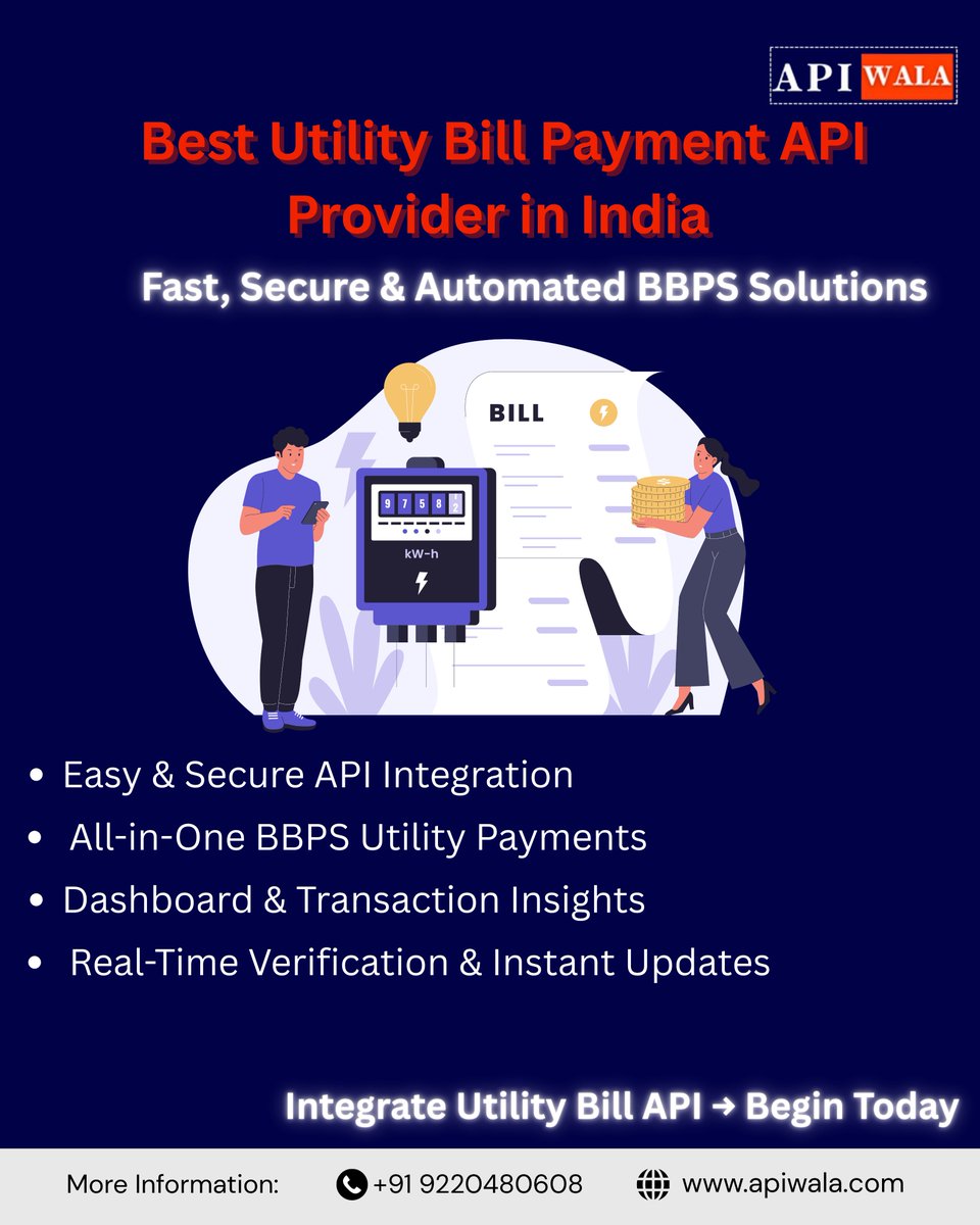 apiwala's tweet photo. 💡 Looking for a Fast &amp; Secure Utility Bill Payment API in India?
Integrate once and manage all utilities effortlessly!
📞 Contact: +91 9220480608
🌐 Visit: https://t.co/BBXFwXzQ8j

#APIWALA #BBPSAPI #BillPaymentAPI #UtilityBillPayments #FintechIndia #PaymentSolutions https://t.co/RJLCY6n4rH