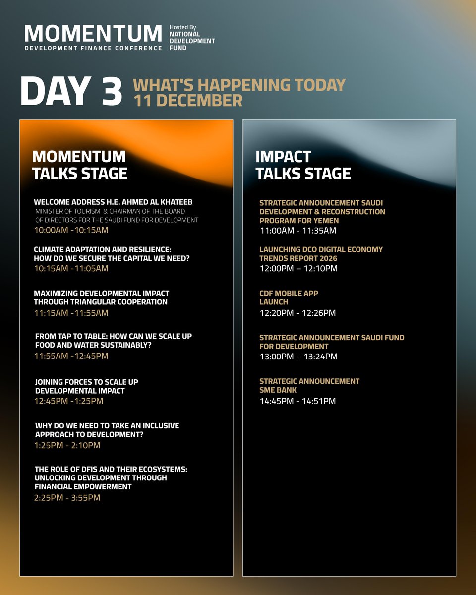 NDF's tweet photo. Momentum 2025 
Day 3 kicks-off with conversations defining the future

في يومه الثالث، يقدم المؤتمر حوارات ترسم ملامح المستقبل https://t.co/EWRU2ZE9mG