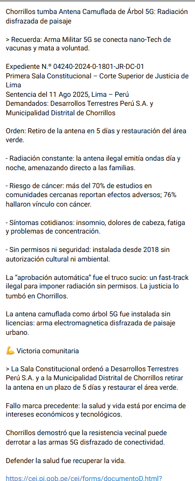 OsielBurga's tweet photo. Chorrillos tumba Antena Camuflada de Árbol 5G: Radiación disfrazada de paisaje

> Recuerda: Arma Militar 5G se conecta nano-Tech de vacunas y mata a voluntad. https://t.co/oLMalP0GQZ