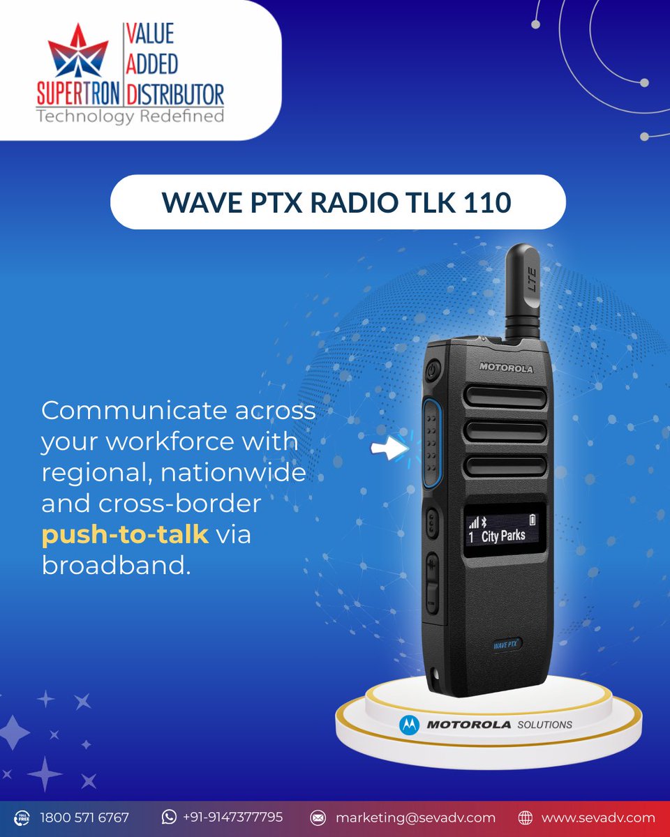supertronvad's tweet photo. Seamless Connectivity. Smarter Productivity. Empower your workforce with unified, real-time communication using the Motorola WavePTX 110. Designed for demanding environments and critical operations.
#Motorola #WavePTX110 #MotorolaSolutions #PushToTalk #InstantCommunication https://t.co/dbyzuCPkYm