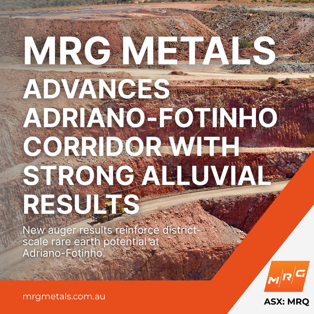 MRG Metals (#ASX: $MRQ) has released new laboratory data confirming high-grade alluvial mineralisation across four target areas at the Adriano Rare Earth Project in Mozambique.

The results strengthen the view that the broader Adriano-Fotinho corridor holds district-scale