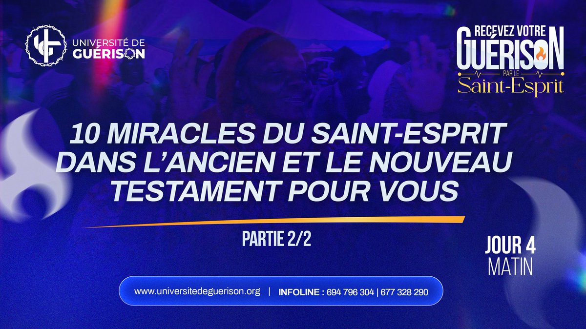 🛑 UNIVERSITÉ DE GUÉRISON 2025

 🙏🏽Jour 4: 10 miracles du Saint-Esprit dans l’Ancien et le Nouveau Testament pour vous (Partie 2 | Matin)

👉🏼 universitedeguerison.org/#direct

📍Jeudi 11 Décembre dès 06h00 GMT+1

RECEVEZ VOTRE GUÉRISON PAR LE SAINT-ESPRIT