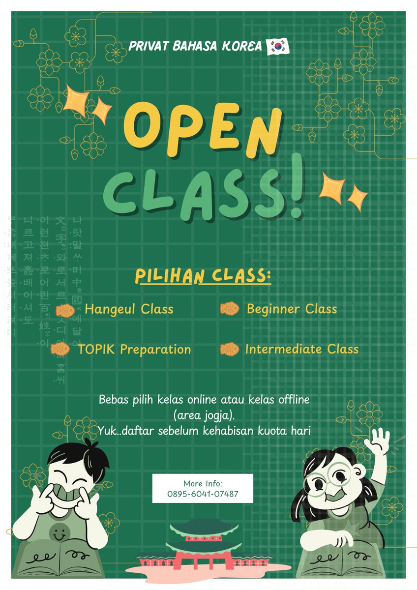 dystopia_10969's tweet photo. Yuk mumpung sebentar lagi liburan yang mau isi waktu luang sambil menambah skill #bahasakorea bisa coba ikut les aku ya,avail kelas Reguler(pemula-menengah),TOPIK I preparation,jam pagi/malem,bisa reschedule, barangkali berminat ketuk dm aku ya..makasih https://t.co/Ua4rxr17To