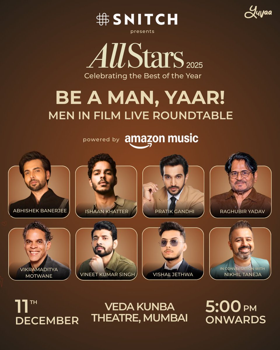 weareyuvaa's tweet image. It’s finally Yuvaa #AllStars day! 
We’re bringing 3 BIG conversations… with an absolutely stacked lineup. 

📅 11th December, 12 PM onwards 
📷 Veda Kunba Theatre  

We can’t wait to see you there! 📷💛