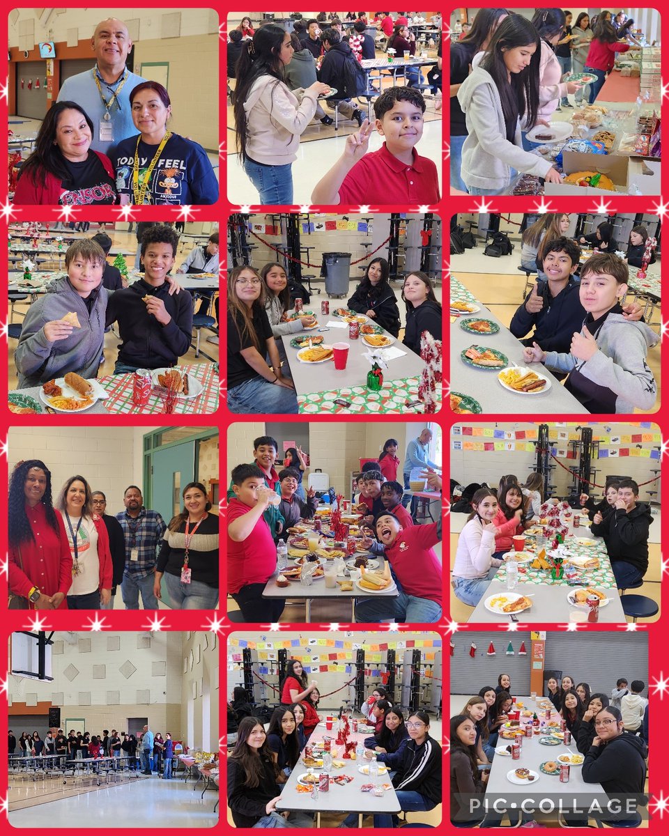 MLedesma_EMS's tweet photo. Our annual AVID Christmas Party. Thank you parents for your generosity in sending a dish for our students to share with friends! So many smiles! So many delicious dishes 😋 @AVID4College #WeAreEnsor https://t.co/4wplYQ8SGa