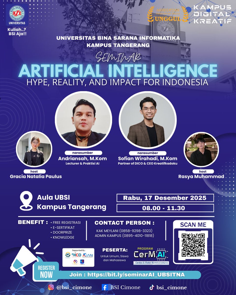 📢 Seminar Artificial Intelligence 2025
“Artificial Intelligence: Hype, Reality, and Impact for Indonesia”