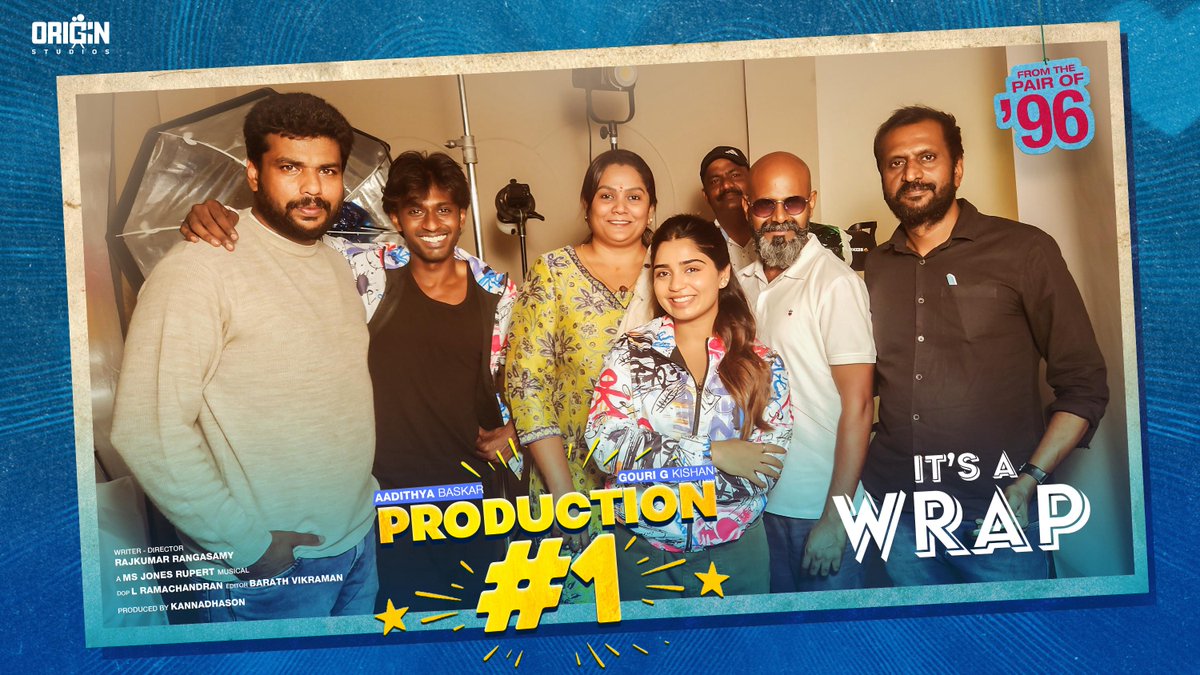 rameshlaus's tweet photo. The shoot of Origin Studios’ #Production1, which marks the reunion of ‘96’ pair Adithya Bhaskar and Gouri has been wrapped.
Post production works commenced from today.. Further updates to follow. https://t.co/qzRYJh61l2