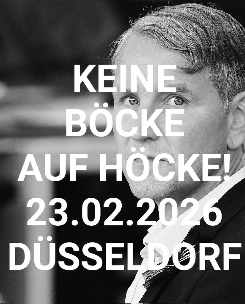 HÖCKE IN DÜSSELDORF EINHEIZEN‼️
Am Mo.23.02.2026 wird #Höcke auf Einladung AfD-#Düsseldorf im
Bürgerhaus D-Garath auftreten - NICHT OHNE WIDERSPRUCH!
Kommt alle zur großen Gegendemo!
23.02.2026
Kulturhaus Süd/FS Garath
Fritz-Erler Str.21
#Düsseldorf
Weitersagen! Teilen!
#Termine