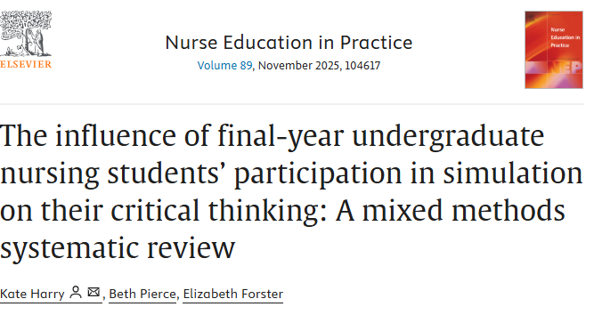 GriffithNursing's tweet photo. π’ Publication Alert
Congratulations to #KateHarry & colleagues on your systematic review in @NurseEducToday
Key review insights:
β¨ 18 studies synthesised
β¨ 5 simulation types examined
β¨ Critical thinking improved in most interventions
β¨ Fidelity level β effectiveness https://t.co/w4AmBhh9tB