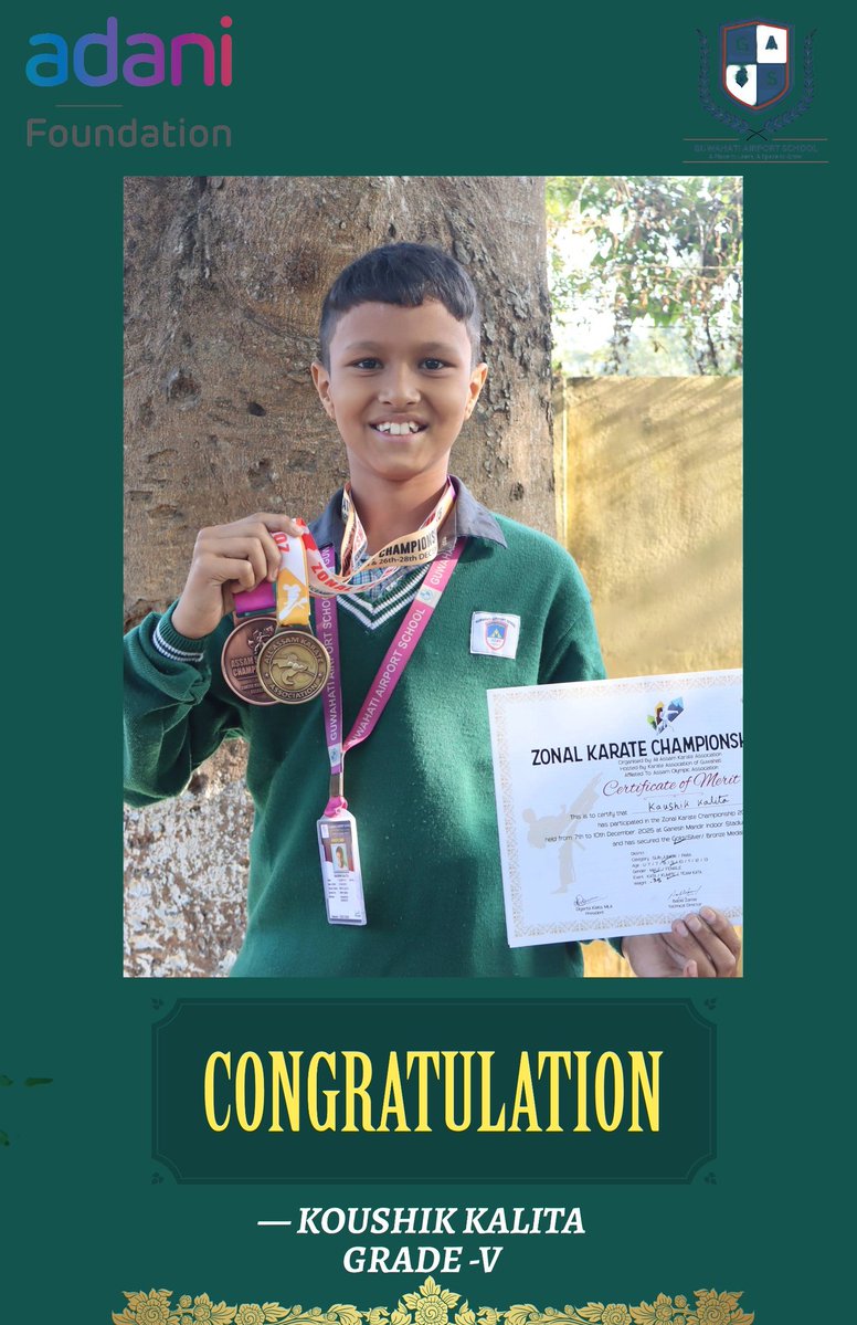 Guwahati1977GAS's tweet image. ✨ Proud Moment for Our School! ✨
Our talented students have brought glory by securing Gold, Silver, and Bronze medals at the State Level Karate Championships 2025–26! 🥇🥈🥉

#KarateChampionship #StateLevel #ProudMoment #adanischools #AdaniFoundation #aplacetolearnaspacetogrow