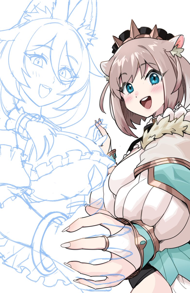 「▼今回の絵こんな感じの工程で進めてみた ①あ→全体のラフ作成して、先にムルメルち」|あみだのイラスト