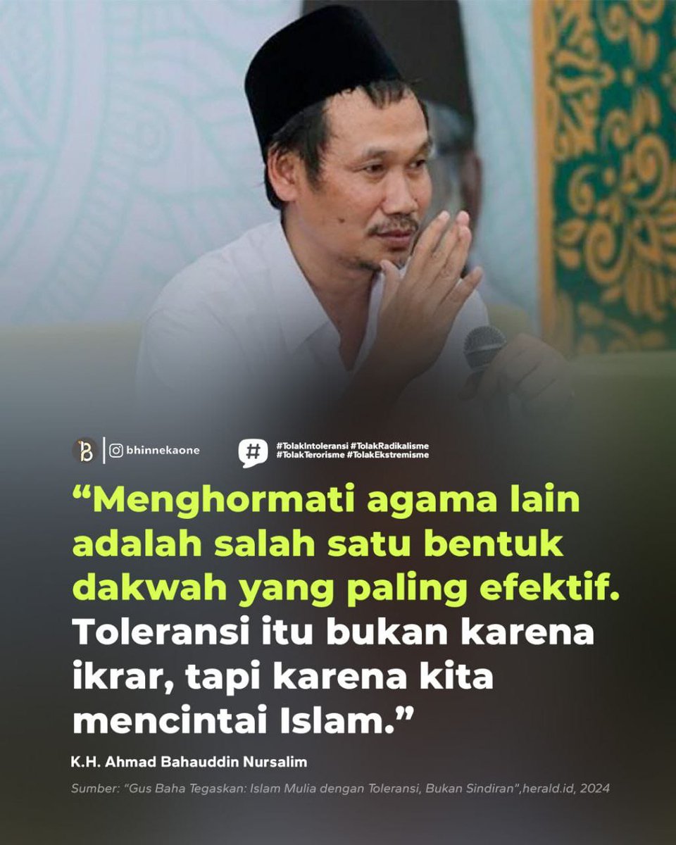 Sikap menghormati keyakinan berbeda menunjukkan iman yg kuat. Keyakinan yg kokoh ndak butuh musuh imajiner atau umbar kemarahan agar dibilang hebat, bukan pula merasa paling benar lantas arogan biar terlihat taat.
