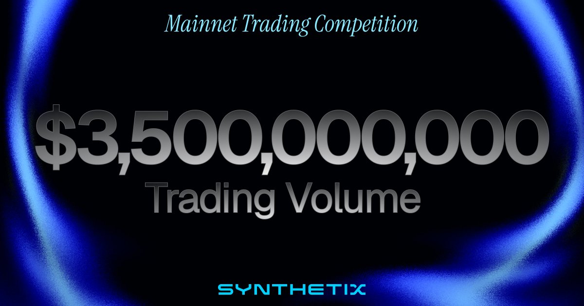 synthetix's tweet image. Synthetix has facilitated more than 3.5 billion dollars in trading volume during the first 9 days in season 2 of our trading competition ⚔️