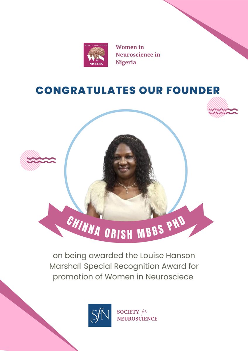 WINNGOnline's tweet photo. Congratulations to. Chinna Orish MBBS, PhD! 🌟
Women in Neuroscience Nigeria celebrates our founder @ChinnaOrish on receiving the prestigious Louise Hanson Marshall Award from SfN— the first African to earn this honor.
@IBROorg
@WINRePo1

Read more: https://t.co/1icwYamREj https://t.co/0Mv6hEChMl