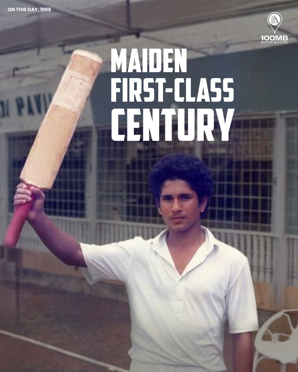 100MasterBlastr's tweet photo. The first spark of greatness 💫

#OTD, @sachin_rt marked his first-class debut with a 💯.

At just 15, playing for Bombay, he became India’s youngest centurion in the Ranji Trophy with his knock against Gujarat 🔥

[Sachin Tendulkar, OTD, On This Day, first class debut] https://t.co/rAmabgC2gj