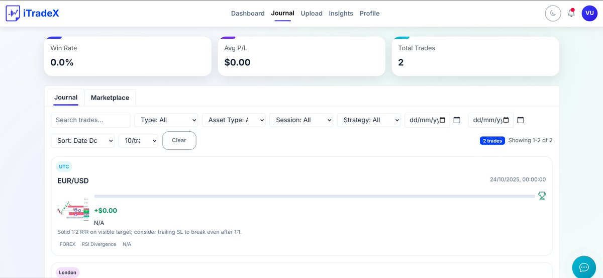 iTradexdotxyz's tweet photo. iTrade Beta is live.  Help shape it. Test it. Try to break it.  Join the waitlist to get access at https://t.co/1TfRRgNPMg 
Ai powered trading journal for traders who think ahead. First 100 get free access. 
Quote with #iTradeXwaitlist to lock your spot. https://t.co/ehcHAqIMeL