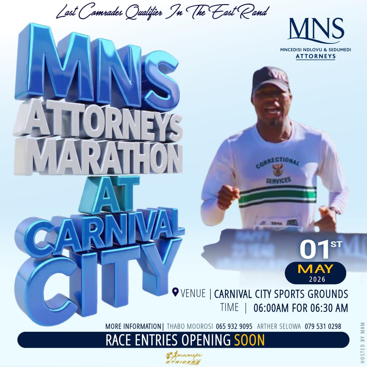 1 May 2026 MNS Attorneys Carnival City Marathon @MamepeStriders @ArtherMoba @MrTrapnlos 🫡🫡🫡 #TrapnLos