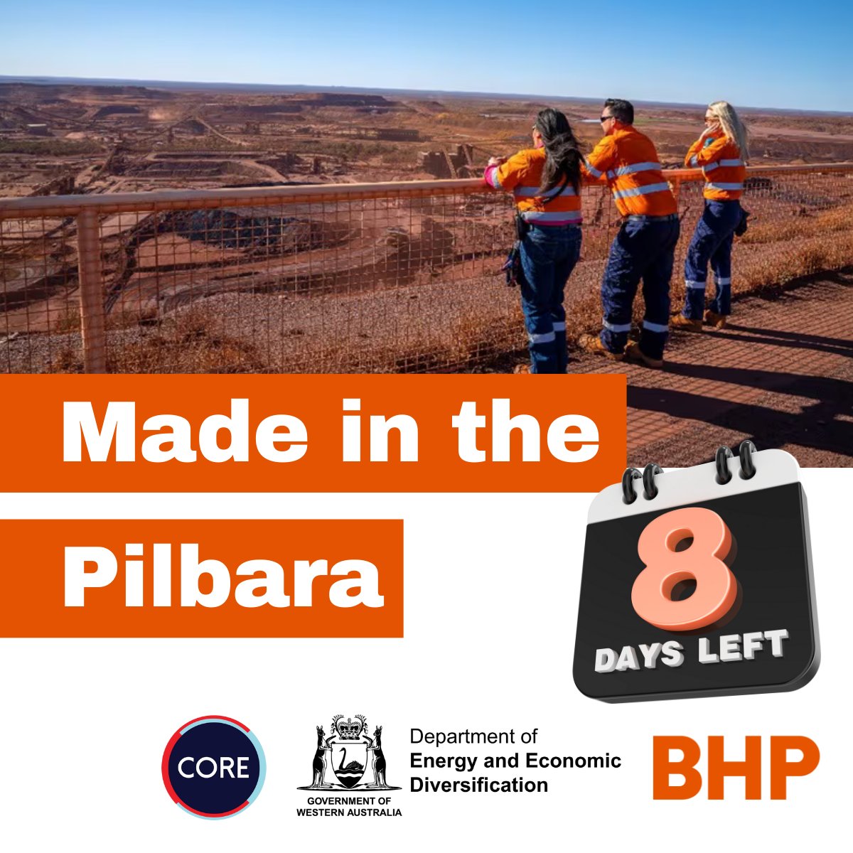 CORE_Innovation's tweet photo. Only 8 days left to apply for Made in the Pilbara Grants!!
Applications close 5pm AWST, Friday 19 December 2025 – don’t miss your chance.

🔗 Learn more and apply:
https://t.co/r62c380xYt

#MadeInThePilbara #BuiltHereForHere #PilbaraSMEs #COREInnovationHub https://t.co/S0BYFICXtj