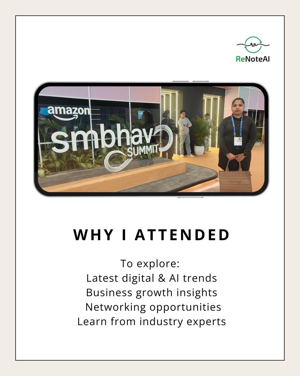 ReNote_AI's tweet photo. ReNote AI at Amazon Smbhav 2025! 🌟
A great experience filled with insights, learning, and new opportunities for growth. Excited for what’s ahead! 🚀✨
#ReNoteAI #AmazonSmbhav2025 #Innovation #AI #FutureOfWork https://t.co/wDHyCH90tf