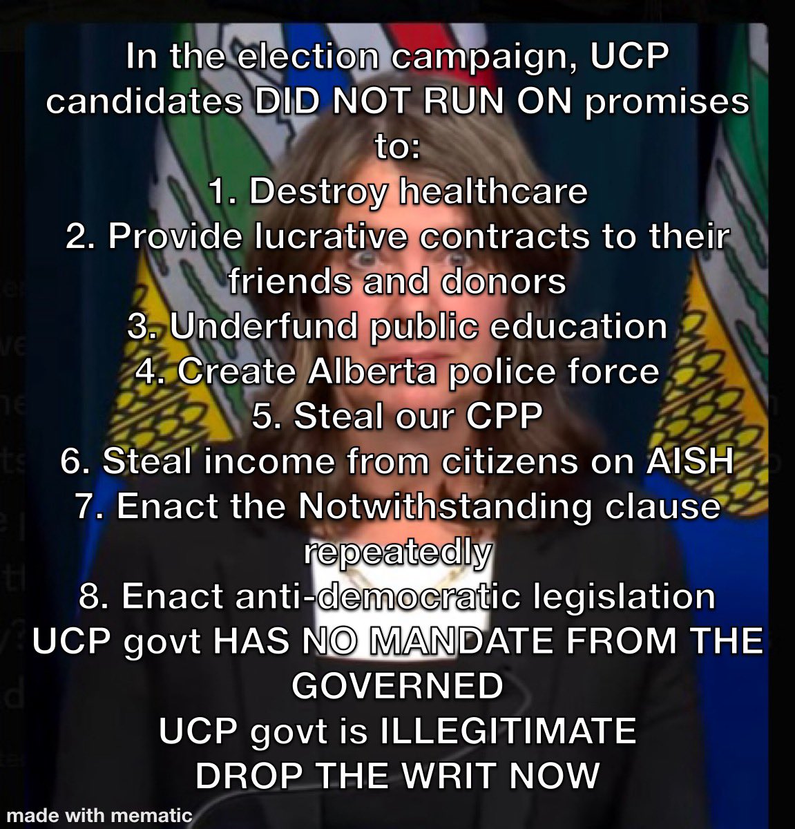 SpeakUp407's tweet photo. @youseepeeYYC One of the reasons this UCP govt is illegitimate. They have no mandate for this. 
#DropTheWritDanielle 
#MakeUCPBegone https://t.co/dyt7JUn4Vk