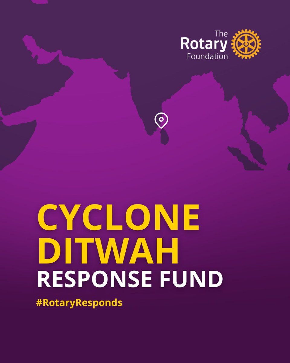 Rotary's tweet image. Millions of people in Sri Lanka and surrounding areas have been impacted by Cyclone Ditwah. Rotary members are providing urgent relief.

The Rotary Foundation has launched the Cyclone Ditwah Response Fund to support these efforts.

➡ Learn more and donate at…