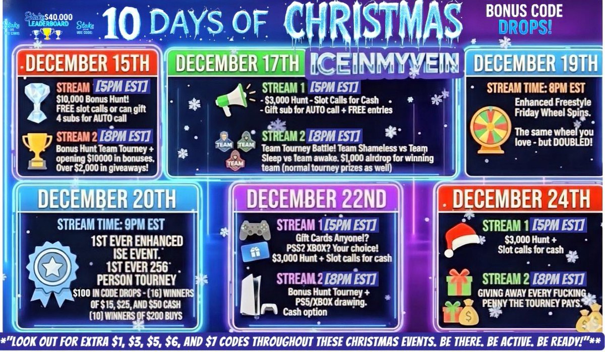 realiceinmyvein's tweet image. GIVEAWAY TIME: 50 WINNERS OF $5 CASH EZ WIN DRAWING DEC. 15TH 9PM ON KICK.COM/ICEINMYVEIN

TAG 3 FRIENDS, RT, LIKE, AND PUT YOUR LTC ADDY

10 STREAMS OF CHRISTMAS COMING TO YOU DECEMBER 15TH! @StakeUsa @Stake #ChristmasGiveaway