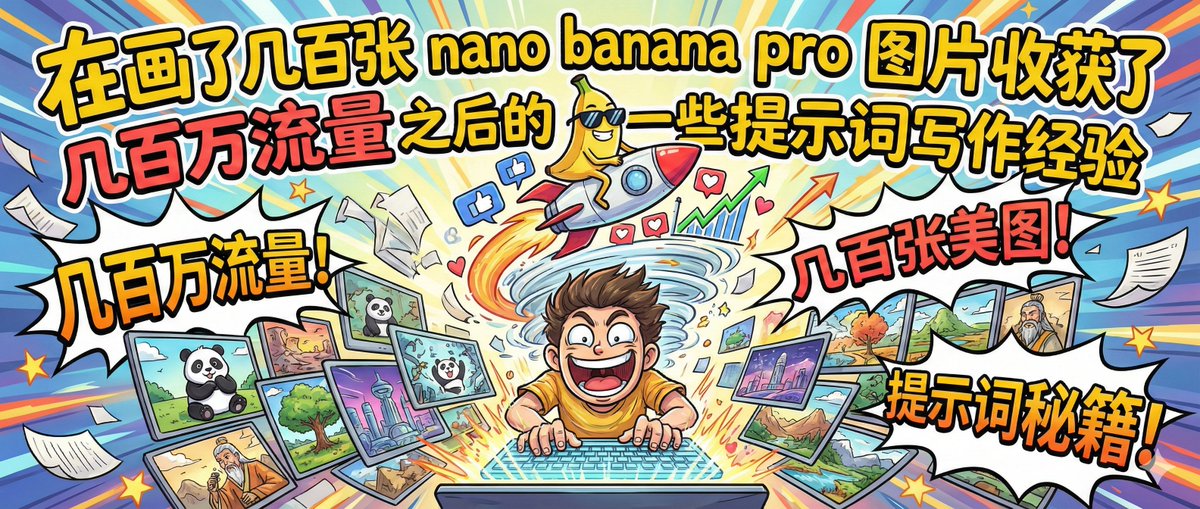在畫了幾百張nano banana pro 圖片收穫了幾百萬流量之後的一些提示詞寫作經驗
最近一段時間,沉迷於nano banana pro 畫圖,也寫了一些頗受歡迎的提示詞,X 上的瀏覽量加起來有幾百萬。
寫畫圖提示詞,沒有你想的那麼