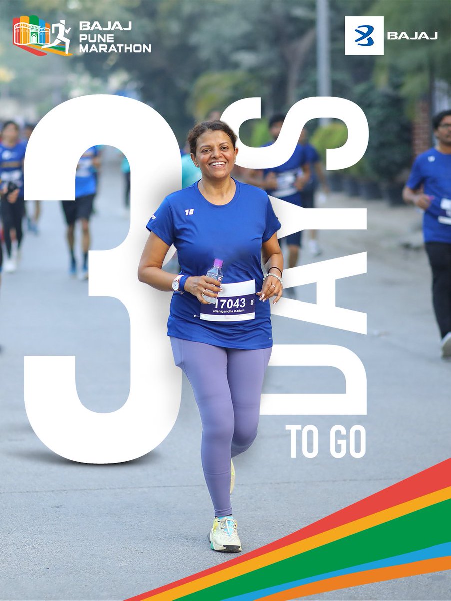 bajajlife_in's tweet photo. Only 3 days to go! Time to tighten those laces, fuel up, and get race-day ready! The Bajaj Pune Marathon is almost here, letโs bring the energy and make it unforgettable! ๐ฅ๐โโ๏ธ
#YouTooCanFly #BajajPuneMarathon https://t.co/zlW6Rddo19