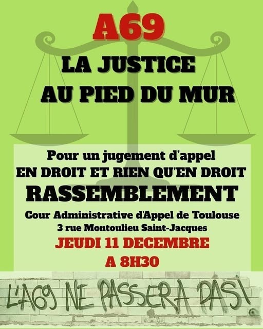 🔔 C'est CE JEUDI ! Ne ratons rien de cette actualité autour de l'audience A69 🛣️
Cette lutte est le symbole de toute une génération de militant·e·s et de citoyen·ne·s conscient·e·s des enjeux écologiques de notre temps.
Un autre monde que le "tout béton" est possible !
#StopA69