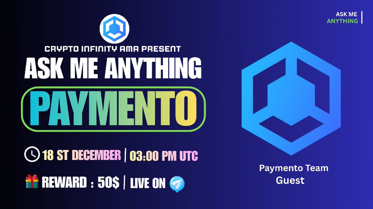 CryptoInfinityX's tweet photo. 🔊We Are Pleased To Announce Our #X_Space AMA with #Paymenot

🗓Date: 18st December, 2025
⏰Time: 3:00 PM UTC  

💰Rewards: $50 #USDT
🏘Venue:https://t.co/H0iwcM7TAl

🔰Rules
1️⃣ Follow:https://t.co/xflQcUslcv
 &amp;
https://t.co/hI30aT6Q0n

2️⃣ Like, Retweet &amp; Send Your  Question https://t.co/8q95SdYRge