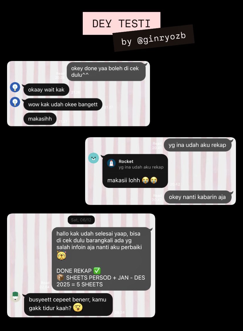 ginryozb's tweet photo. OPEN JASA REKAP FAST HARIAN / TETAP 📝
【 help rt 】⥋ admin rekap go wh
• open 24 jam
• legal 21+
• rekap harian / tetap
• rekap urgent selesai sehari
• rekap GO / WH / STUFF / JASTIP / dll
• rapihin sps
• request gform / sps baru
more detail in here! https://t.co/gmohqdL5qd