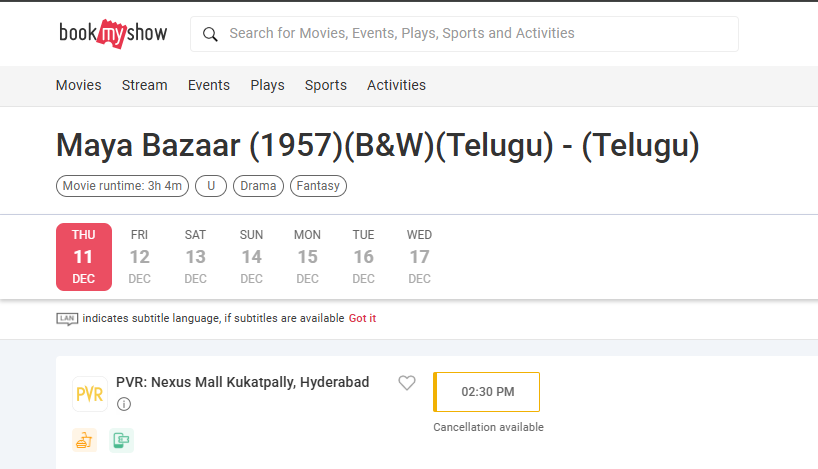 movie__maniac's tweet photo. #MayaBazaar (1957) (Black&White) bookings are open in PVR: Nexus Mall, Kukatpally. https://t.co/rwelu3EBac