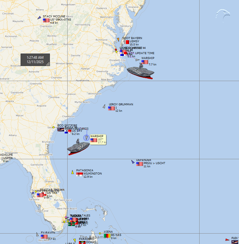 FlconEYES's tweet photo. 🚨WARSHIP 369970663
USS GEORGE H.W. BUSH (CVN-77)
USS Kearsarge (LHD-3) | 368702000 Third Wasp-class amphibious assault ship of the #USNavy
#VesselAlert #AIS #Maritime #OSINT #11Dec https://t.co/ji7mt6cjdN