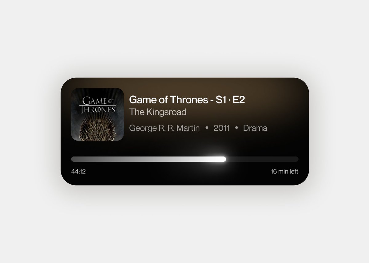 heyjayrajput's tweet photo. UI exploration: media cards with progress + cinematic lighting. https://t.co/7Rl9Lw1W0W