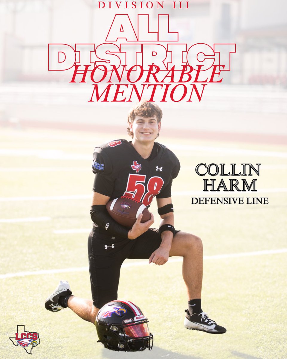 LCCSathletics's tweet photo. Congratulations to Collin Harm on TAPPS Div. III Honorable Mention All-District Defensive Line! #lccseagles #wogwag #TAPPSfootball #alldistrict #eaglefootball https://t.co/O2XAKMlbSa