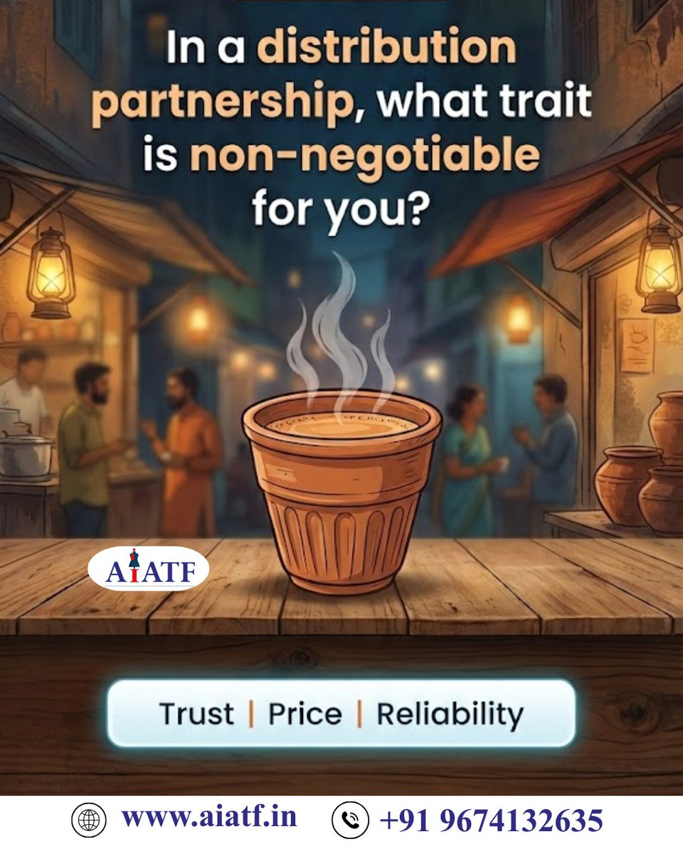 AIATF360243's tweet photo. Business partnerships are built over trust… just like a good cup of cha. ☕
Vote now — which trait matters the most to you?
#BusinessPartners #DealerDistributorFair #KolkataBusiness #B2BIndia #DistributionNetwork #TradeFair2026 #BusinessGrowthIndia #PartnershipMatters https://t.co/sct5W0ft9T