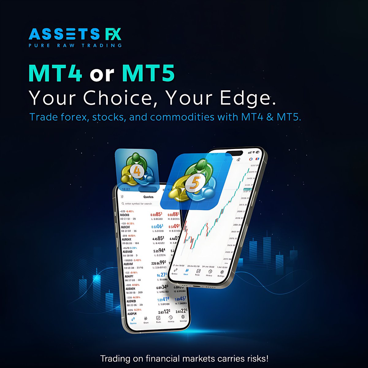 AssetsFx's tweet photo. MT4 or MT5? ๐ค
Think of it as choosing between two superpowers โ either way, you win ๐
Trade smarter with AssetsFX!
Join Now - https://t.co/GUfyIRQhTb
#Trading #MT4 #MT5 #TradingPlatforms #MetaTrader #ForexTrading #StocksTrading #CommodityTrading #TradeYourEdge #MarketTools #ForexTrading #PureRawTrading #TradeWithAssetsFX #AssetsFX