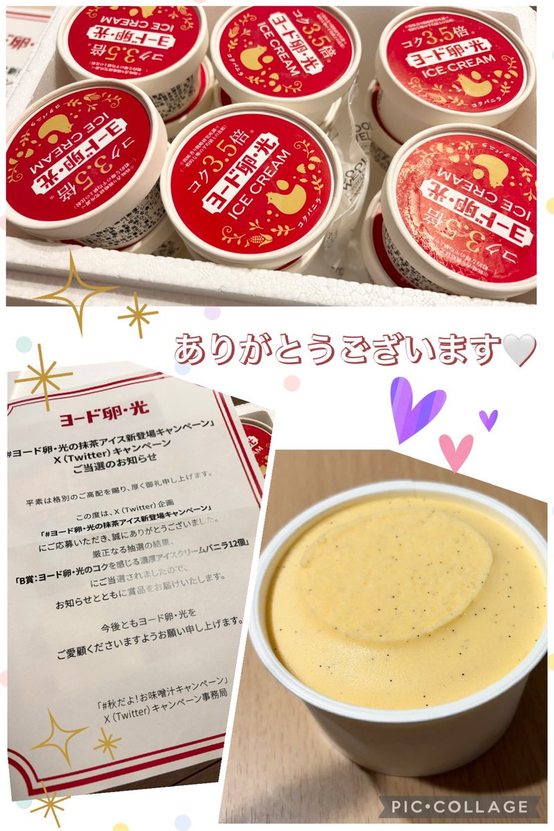 ヨード卵・光公式様（<a href="/yodoran1976/">ヨード卵・光【公式】</a>）のキャンペーンにて、アイスクリーム12個入り当選しました🌟
一目でわかる濃厚さ🍨❕一口食べるごとに幸せな気持ちになりました🫶💓
家族で美味しくいただきたいと思います☺️
素敵なご縁をありがとうございました🤍