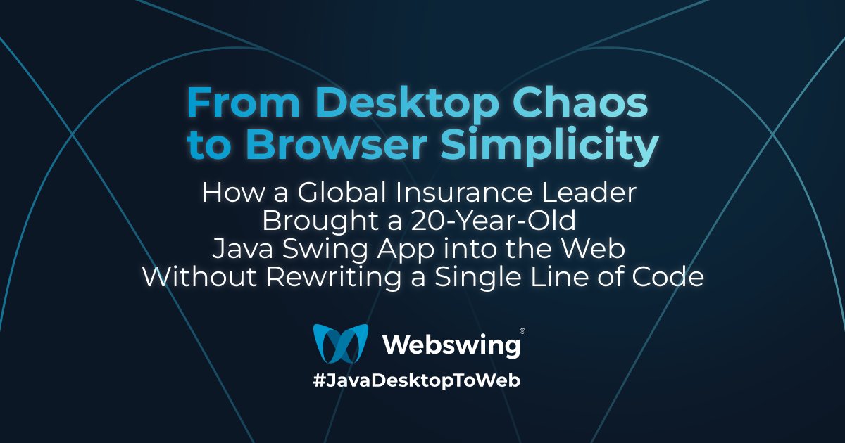 Webswing_org's tweet image. From Java Desktop Chaos to Browser Simplicity.

A global insurance leader brought a 20-year-old Java Swing application to the browser with Webswing without rewriting a single line of code. 

Find out more on our blog: 
webswing.org/en/blog/from-j…